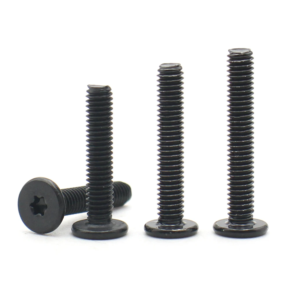 10pcs CM Black 304 Stainless Steel M1.6 M2 M2.5 M3 M4 M5 M6 M8 Torx Six-Lobe Ultra Thin Super Low Flat Wafer Head Screw Bolt