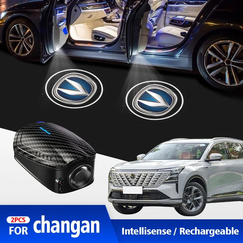 For changan 2pcs USB Rechargeable GT Line Logo Car Door HD LED Lamps Projector Courtesy Welcome Lights