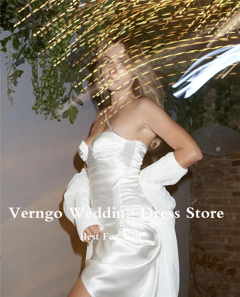 Verngo sexy cetim de seda sereia vestidos de casamento com destacável jaqueta querida vestidos de noiva longo vestido de festa baile noche