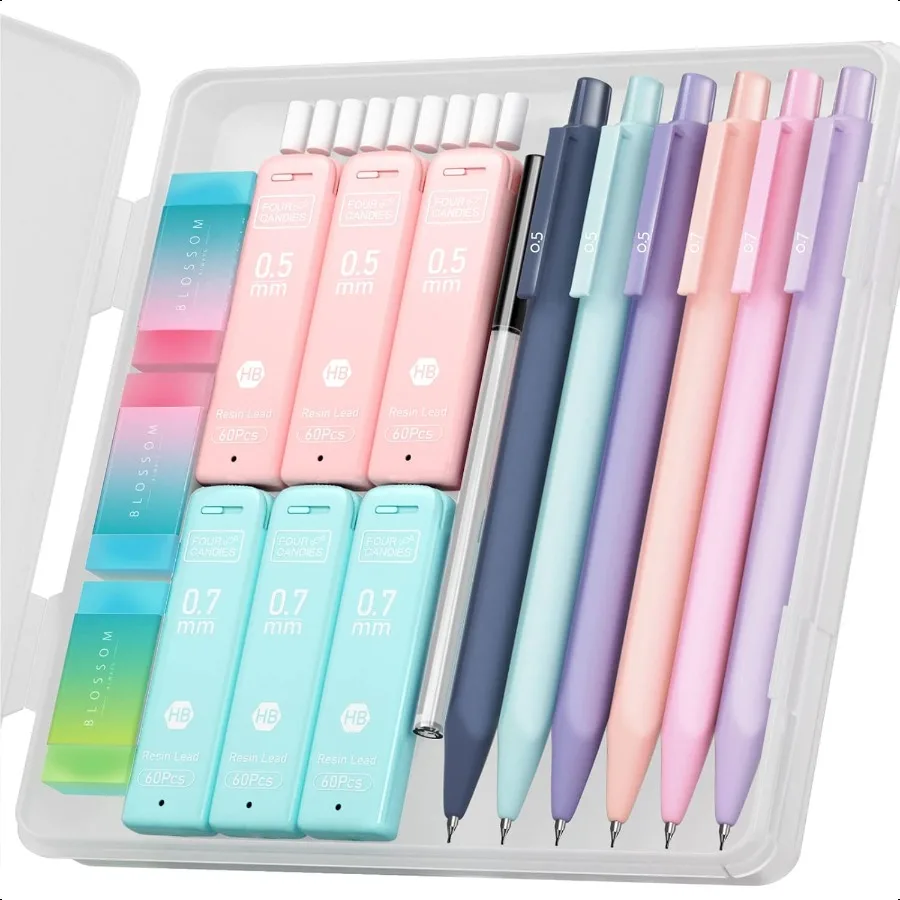 

Cute Mechanical Pencil Set 6PCS Pastel Mechanical Pencils 0.5 0.7mm with 360PCS HB Leads 3PCS Erasers and 9PCS Eraser Refills A