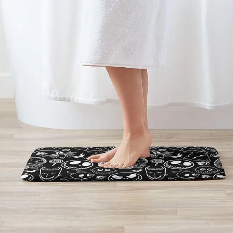 

Halloween Non Slip Bath Mat Funny Skull Welcome Doormat Diatom Mats Quick Dry Foot Mat with Rubber Backing Halloween Home Decor