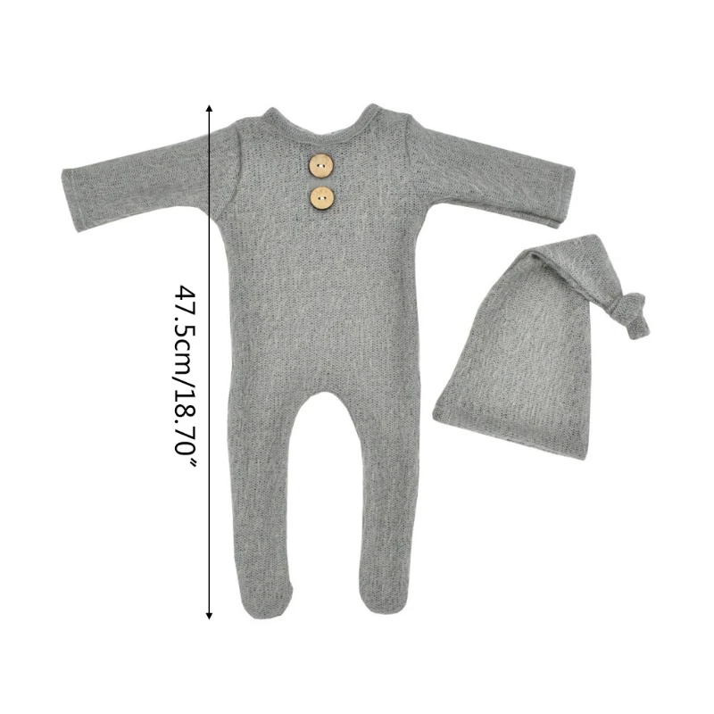 Infants Jumpsuit Beanie Cap Set Photo Shooting Knit Clothing Fotografia Outfits D5QA