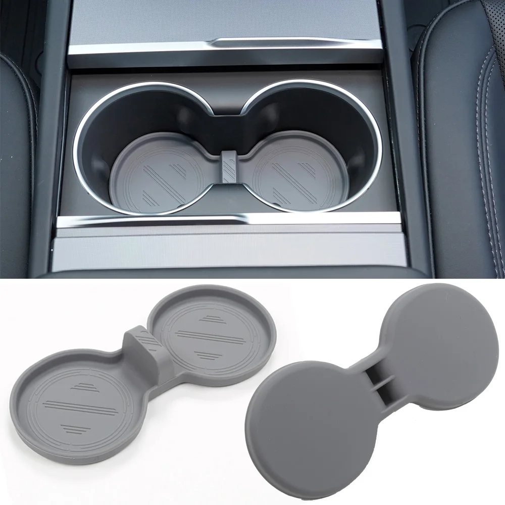 For Tesla Model S X 2022 - 2024 Model 3 Highland 2024 Water Cup Holder Storage Box Console TPE Silicone Cup Holder Insert Black