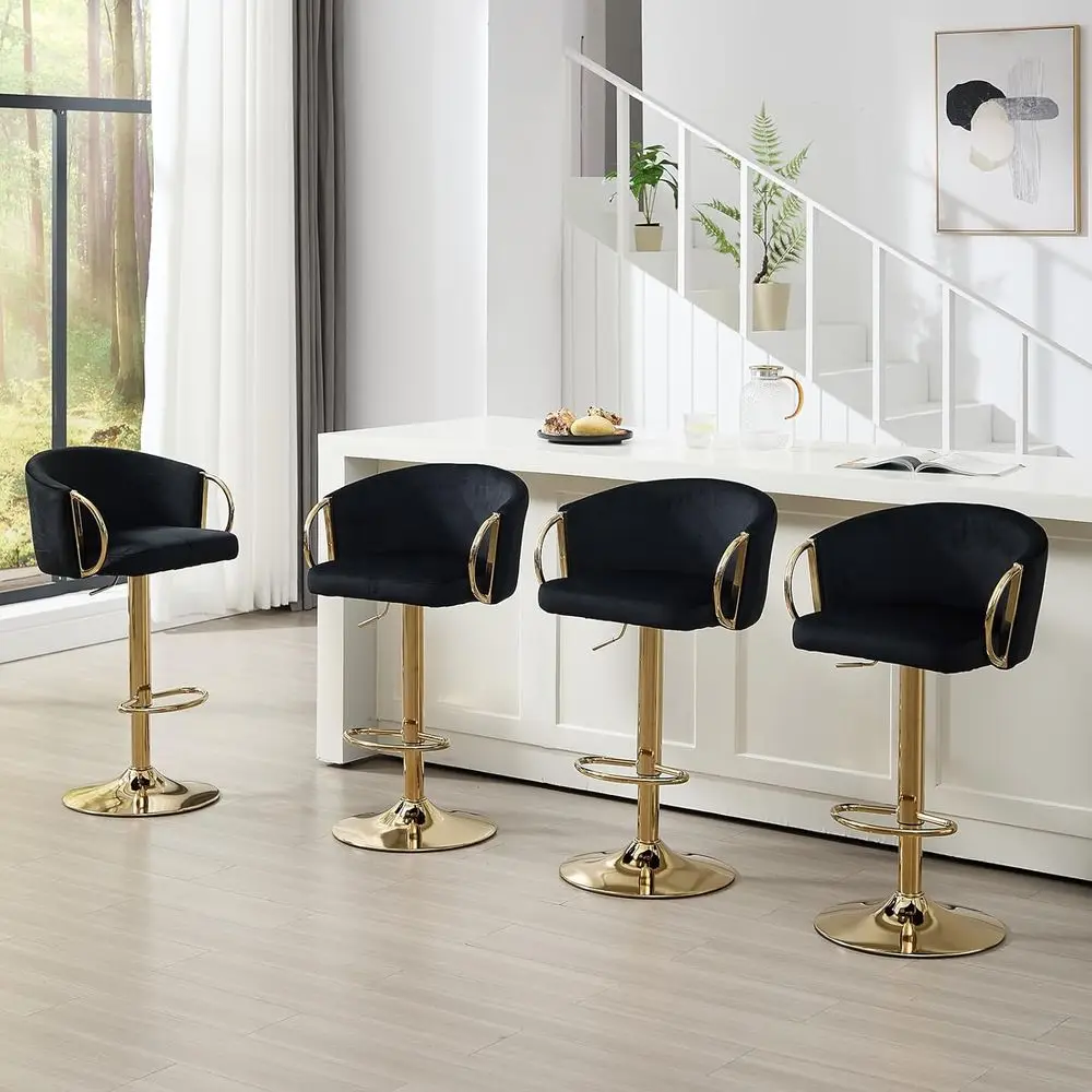

Set of 4 Adjustable Swivel Bar Stools, Counter Height Chairs with Backs & Armrests, Black