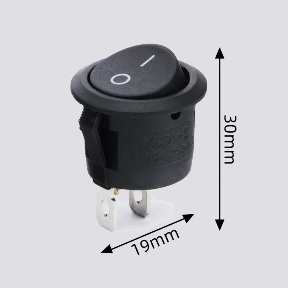 10 KCD1-105 Circular Toggle Power Switches, 2-Pin ON/OFF, Black Snap-In Circular Switch 6A250V