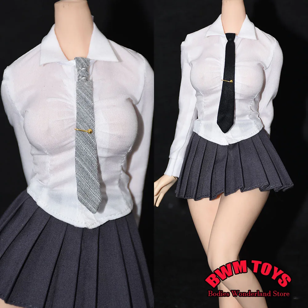 1/6 Female Soldier Printed Tie Lady Professional Uniform Neckties Ice Pile Stockings Pleated Skirt For 12