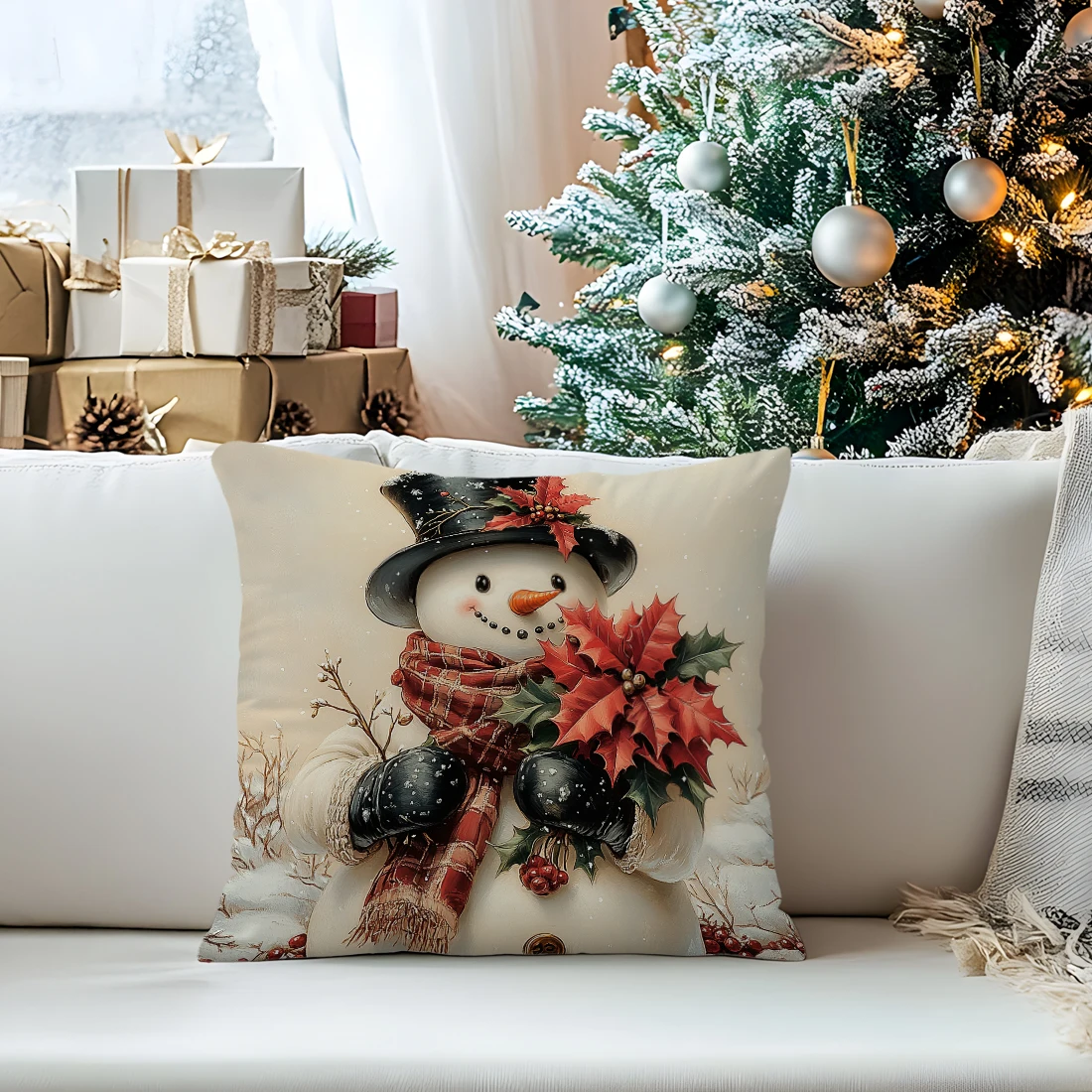 

Retro Christmas illustration Cushions Pillowcase Polyester Cushion Cover Throw Pillow Sofa Decoration Pillowcover Home Decor