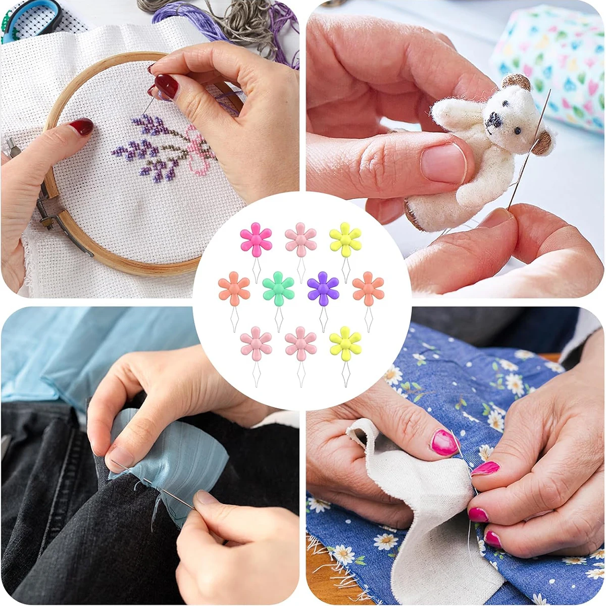 Enhebradores de agujas de bucle de alambre con cabeza de flor, máquina de mano Multicolor, herramienta de costura para manualidades de costura, arte DIY, 10 piezas