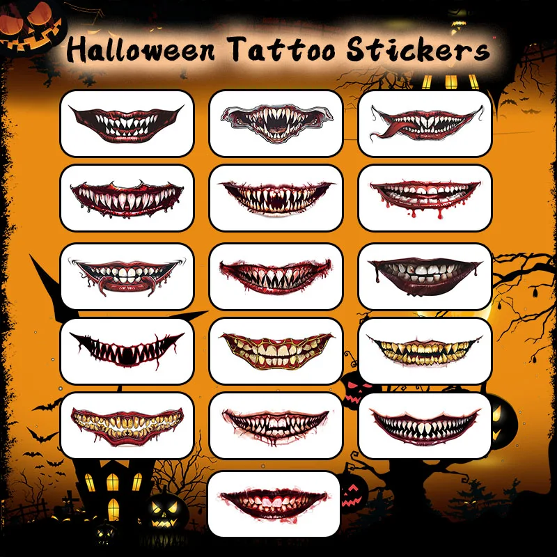 Glow-in-the-Dark Waterproof Temporary Tattoo Sticker, Halloween Horror Mouth, For Parties and Halloween Role-playing, For Face.