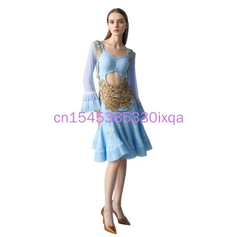 تنورة خصر مفتوحة مخصصة لأداء المسرح الأنثوي، ملابس احترافية، تنورة راقية، رقص لاتيني، تشا تانجو #2