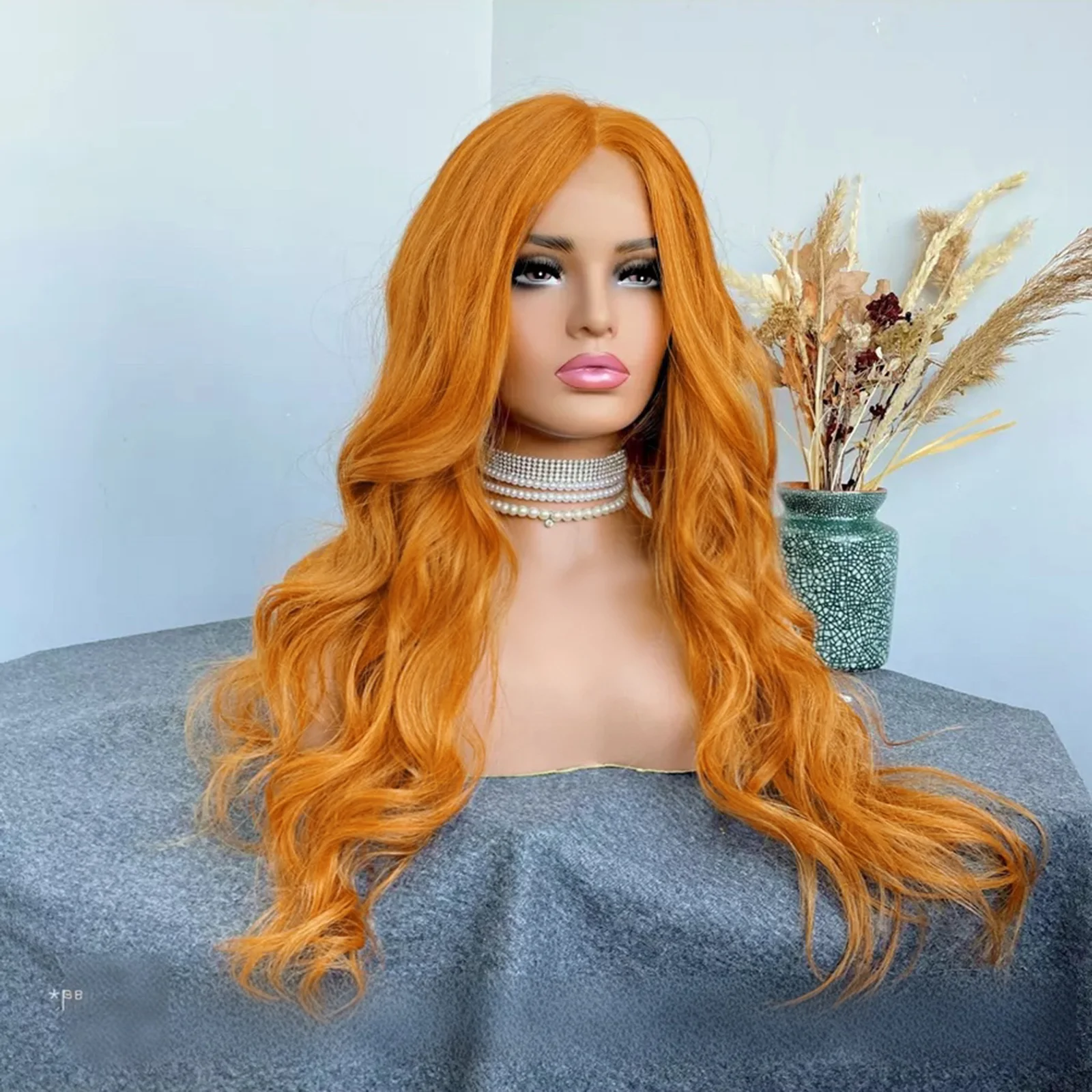 

Long Orange Ginger Wavy Wigs for Women Synthetic Middle Part Body Wave Natural Curly Heat Resistant Fiber Wigs for Women Daily