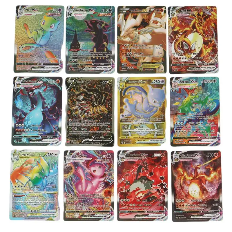 60/100 Pz Inglese Carte Pokemon Olografiche EX Vstar Vmax GX Lettera Arcobaleno Arceus Charizard Mewtwo Evolution carta commerciale