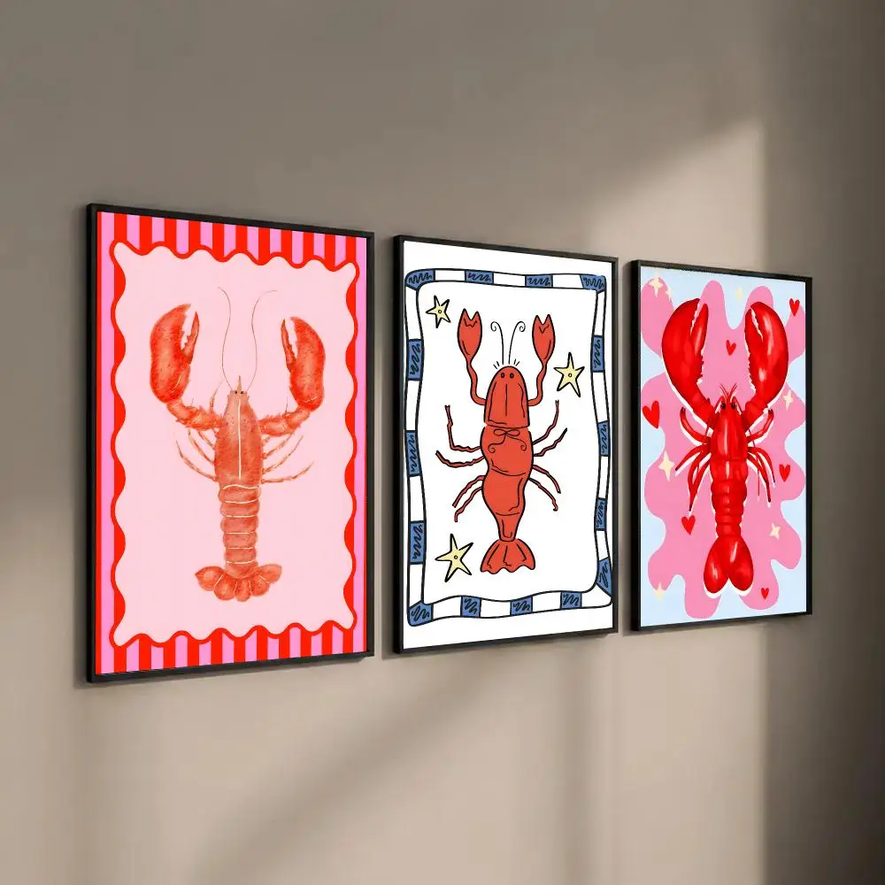 Cute Shrimp Cartoon Poster Self-adhesive Art Waterproof Paper Sticker Coffee House Bar Room Wall Decor