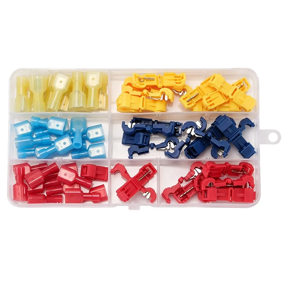 60 Pcs Red Blue Yellow T-Tap Wire Connectors Fully Insulated T Shape Quick Splice Connectors Insulated Spade Terminals