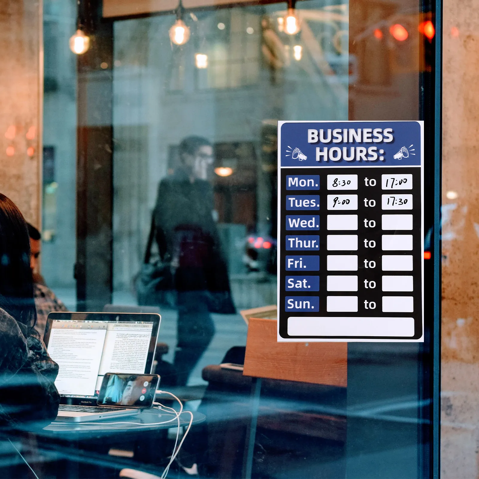 

Business Hours Sign Sticker PVC Self-Adhesive Rewritable Sunproof Fade Proof Waterproof for Store Shop Bank Office Bakery Cafe
