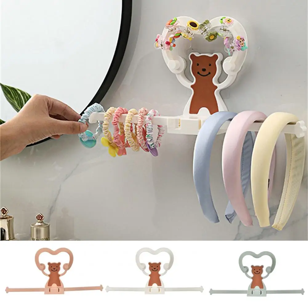 Head Accessories Holder Love Heart Bear Wall Mounted Punch Free Space Saving Hair Tie Headband Storage Rack Home Supplies