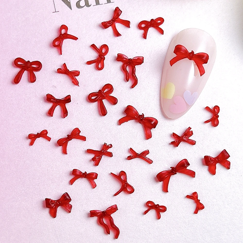 50 قطعة الأحمر البسيطة ثلاثية الأبعاد أظافر تركيب من الأكريليك ربطة القوس فيونكة السحر أجزاء Kawaii اكسسوارات ل مانيكير ديكور الأظافر لوازم الديكور المواد #1