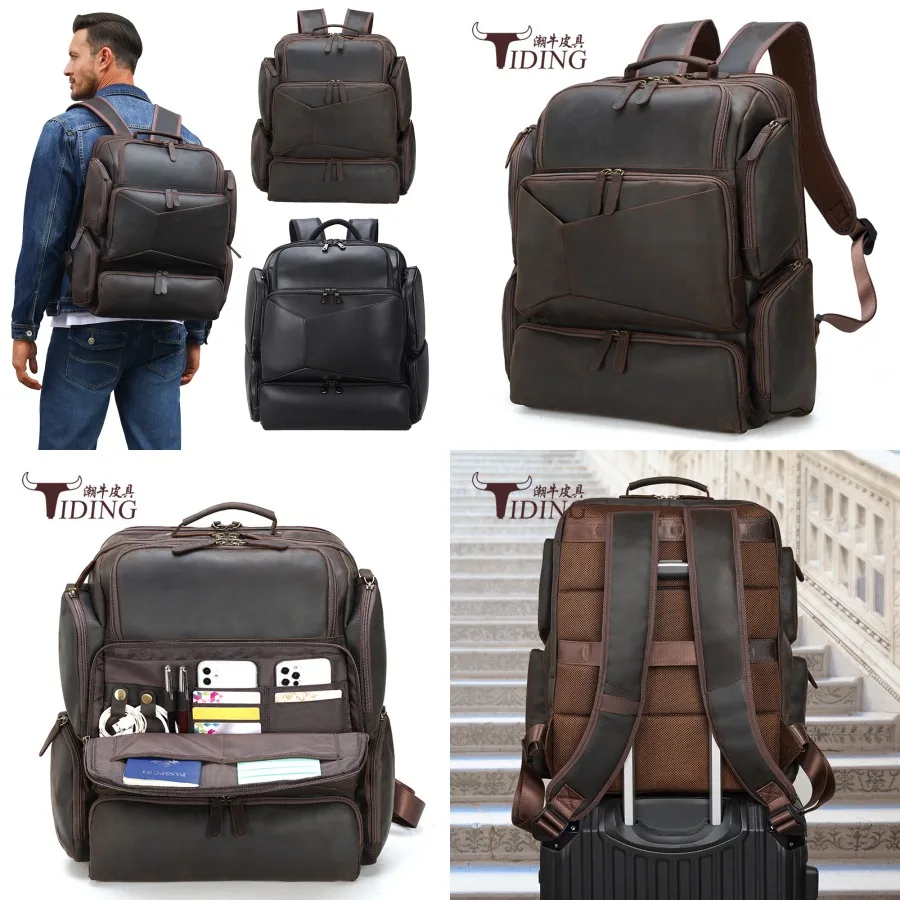 

【New style】Chaoxou leather goods retro travel backpack genuine leather 17 inch computer bag outdoor large capacity mad horse le