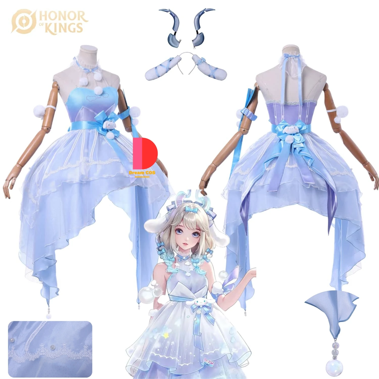 

Popular Game Honor of Kings Cosplay Anime Yao Costume Cute Uniform Lolita Blue Dress for Women Adult Comic Con Halloween Party