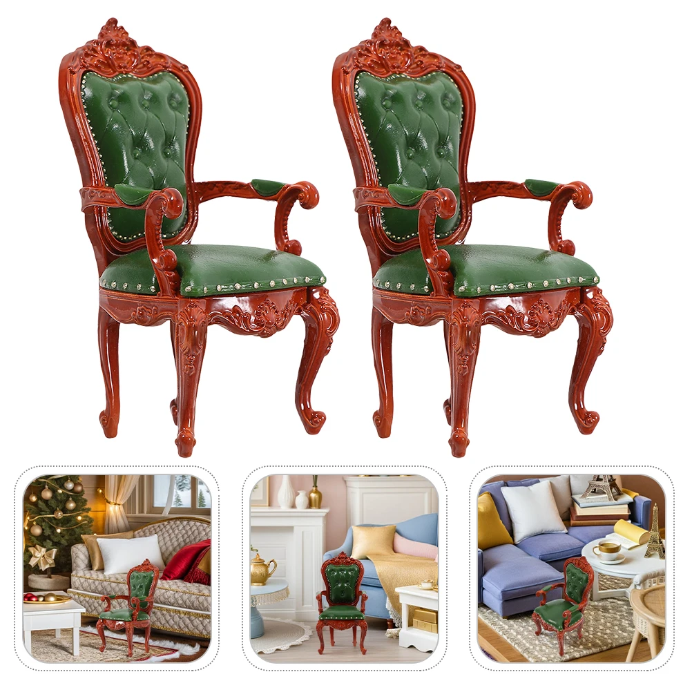 2 ชิ้นขนาดเล็กย้อนยุคเฟอร์นิเจอร์บ้านตุ๊กตาเก้าอี้ห้องตกแต่ง