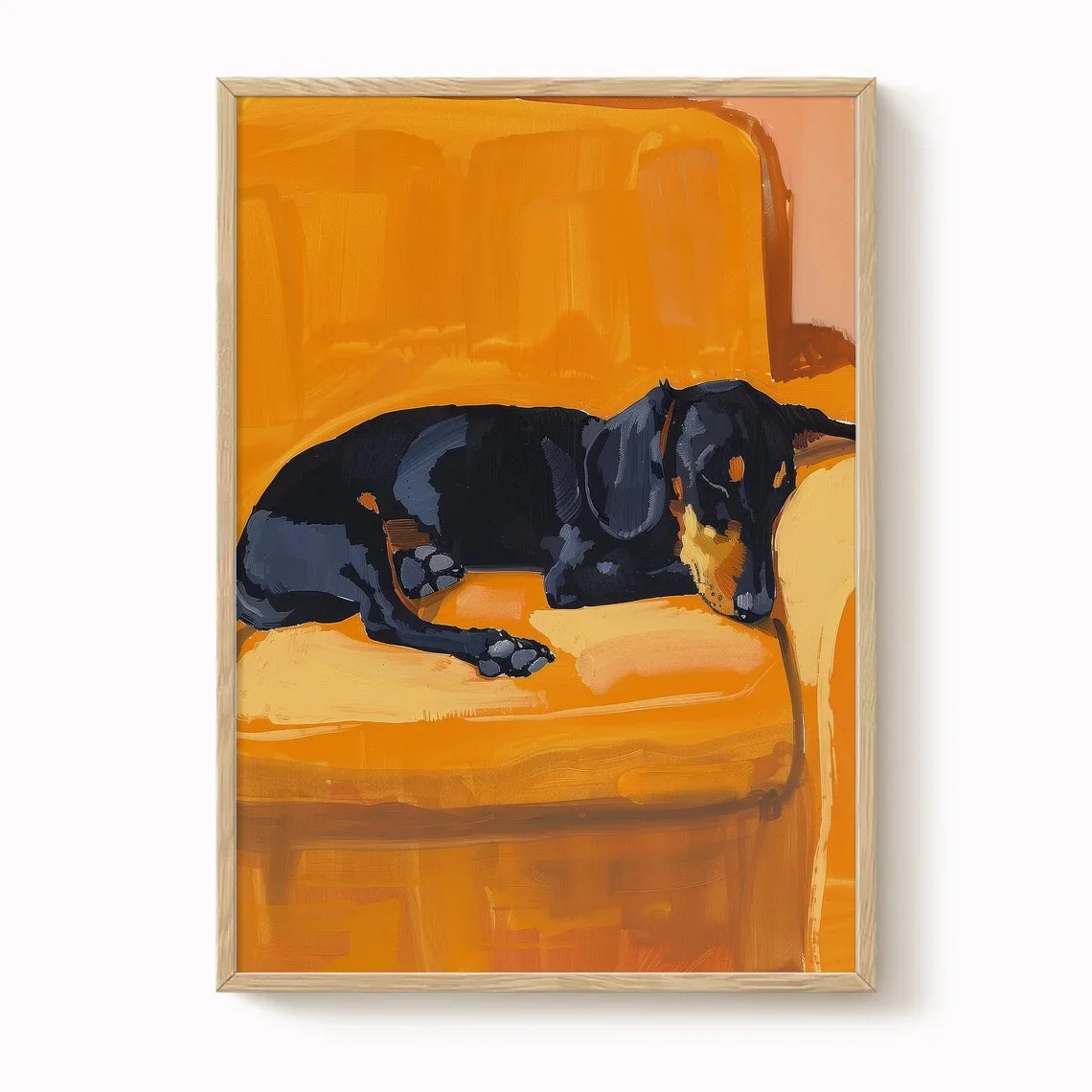 1 peinture sur toile sans cadre représentant un dachshund endormi, œuvre d’art murale à l’huile – impression intemporelle célébrant le repos des chiens. Le Vibr