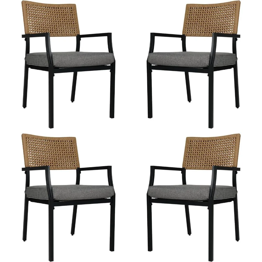 outdoor dining chair set of 4, 4 pieces patio dining chairs, stackable wicker chairs set with cushions armrest for restaurant,