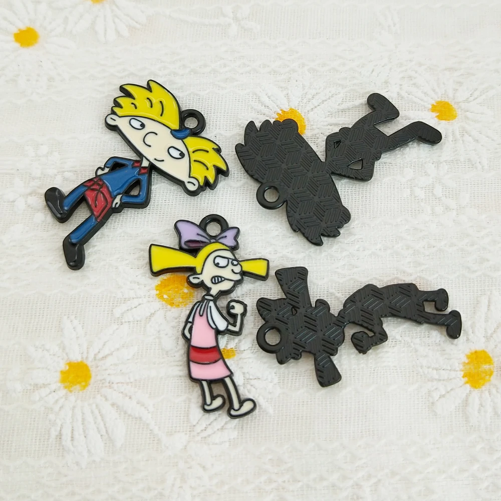 10pcs Cartoon Anime Charms for Jewelry Making Enamel Earring Phone Pendant Diy Accessories Alloy Metal Black Plated