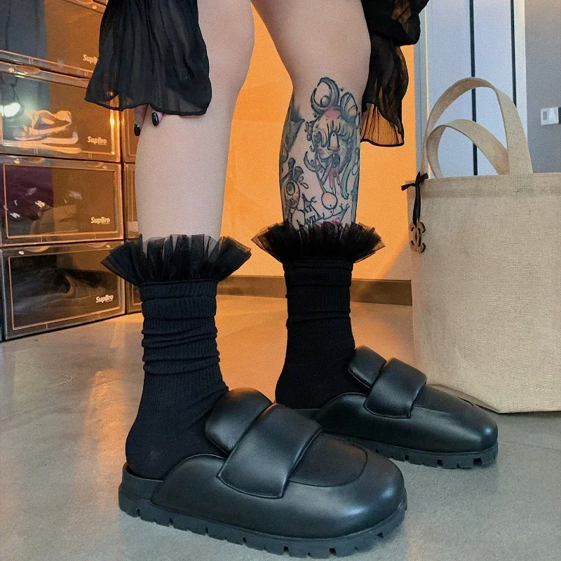 جوارب متوسطة الساق من الدانتيل الشبكي المجوف، جوارب طويلة للتخسيس على طراز الباليه الياباني JK، جوارب لوليتا من الدانتيل