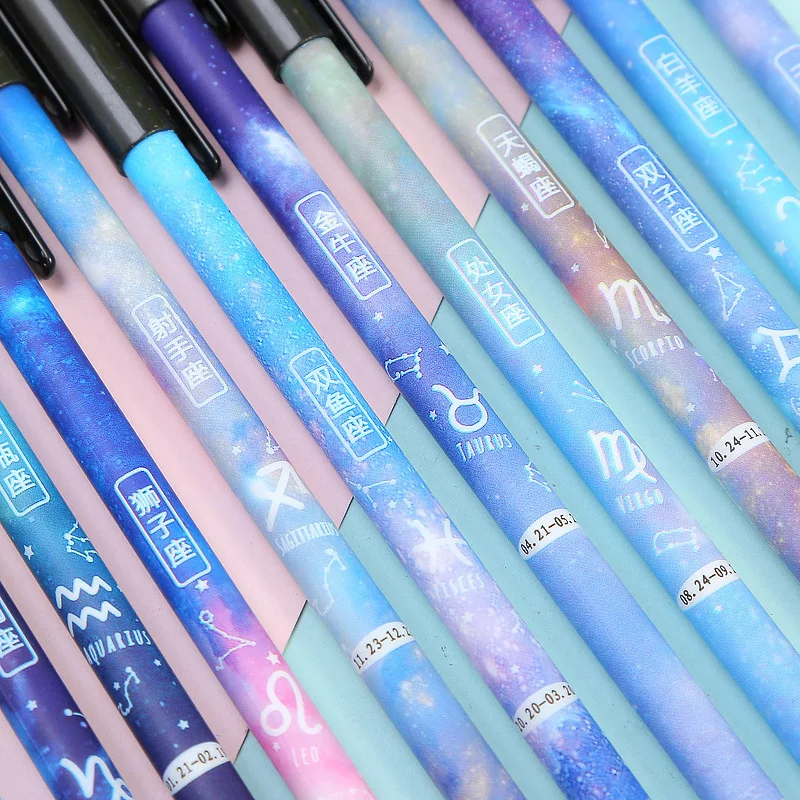 Imagem -03 - Erasable Constellation Gel Pen Tinta Preta Estrelada Presente Novidade Papelaria Estudante Escrita Escolar Material de Escritório 0.5 mm 12 Pcs