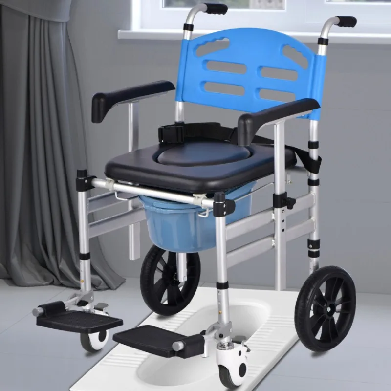 Transport Chair for The Elderly, Disabled Mobile Toilet Chair on Wheels, Foldable Disability Lift Chairs, Transfer Wheelchair