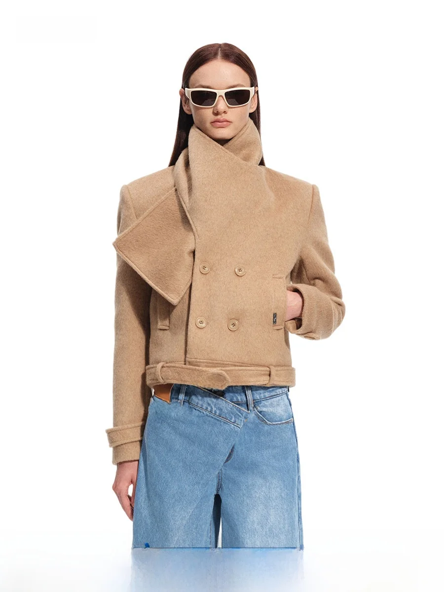 

NAWS Rose Woolen Coat ort oulder Wrap Scarf Coat Fem Commute Sle Thiened Wool Blend Fabric Chinese Production