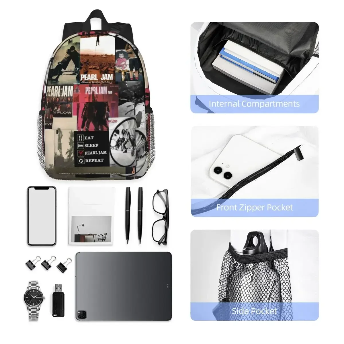 حقيبة ظهر Pearls Jam Band World Tour Rock Concert رائجة البيع Daypack للأولاد والبنات حقيبة الكتب حقائب الكتف للرجال والنساء والأطفال حقيبة مدرسية #5