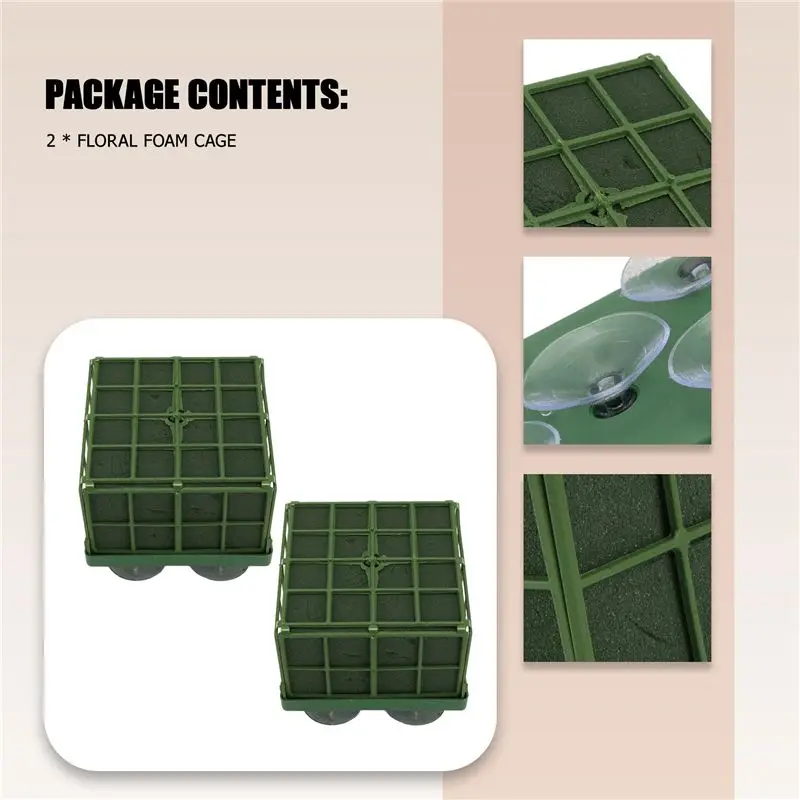 ABJN-2 Pcs Square Flower Foam Cage Flower Stand With Floral Foam&Suction Cup,For Wedding Table Centerpiece Floral Arrangement