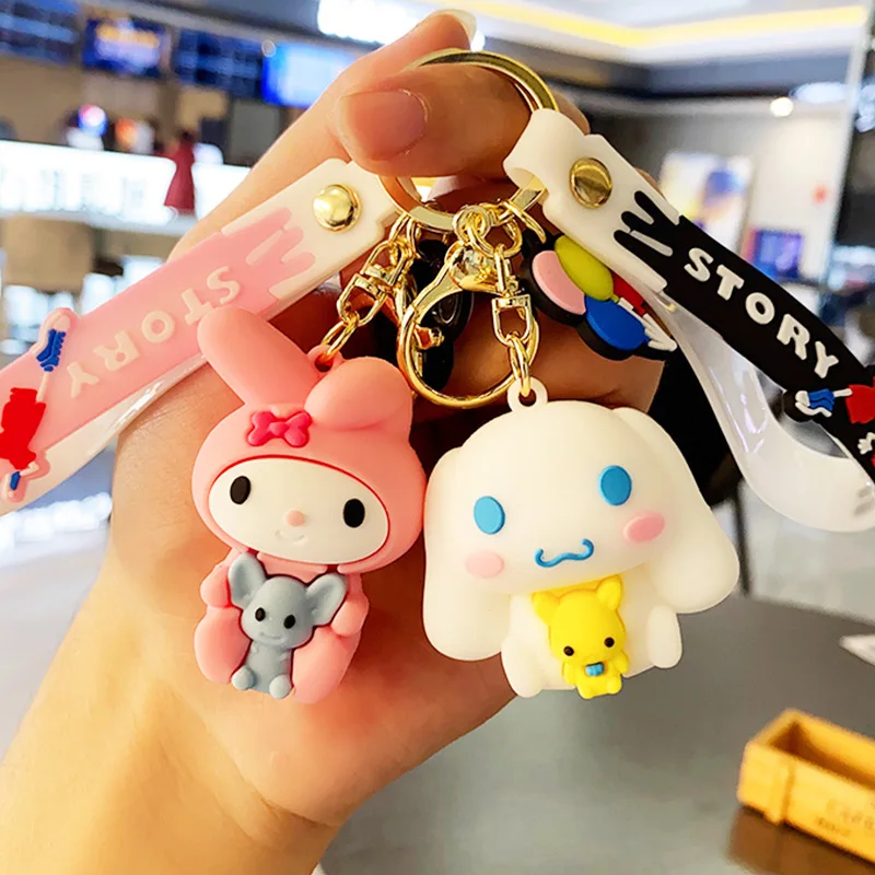 Cartoon Anime Cinnamoroll Melody Kuromi Pompoms Pochacco Cute Doll Pendant Keychain for Girl Gift