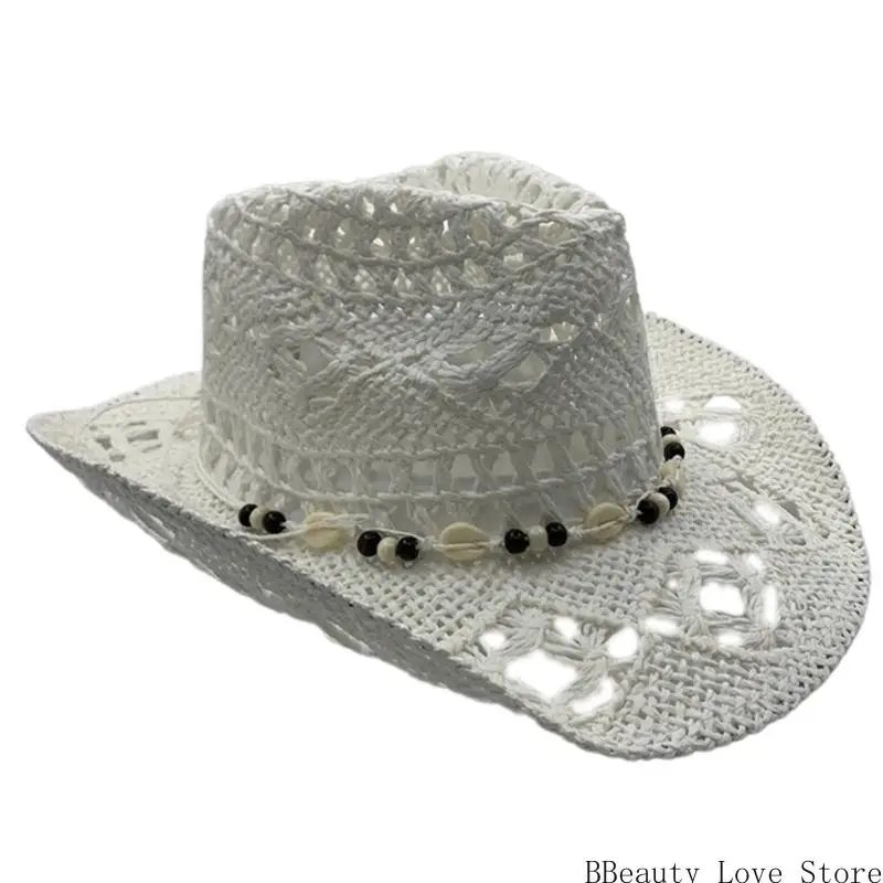 Comfortable Wide Brims Straw Hat with Seashells Decors Great for Women Beach Holiday and Outdoor Picnics Head Accessory
