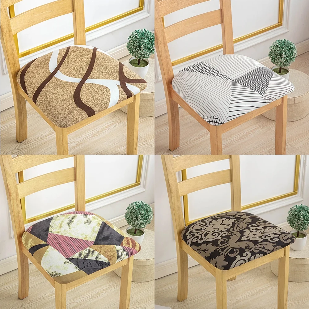 

Printed Chair Cushion Cover Stretch Chair Covers for Dining Room Removable Washable Solid Color Chair Seat Case Home Decor