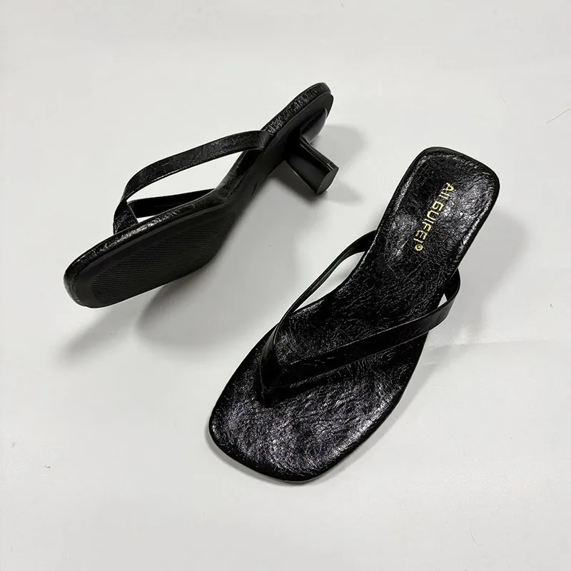 Modische Designer-Sommer-Strand-Flip-Flops für Damen, Absatzschuhe, runde Zehenpartie, Damen-Sandalen, Slipper. – Detail 7