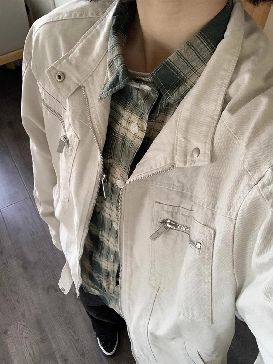 

Мужская джинсовая куртка Waed Canvas Denim Harlington в американском винтажном стиле, весна-осень, с воротником-стойкой, многокарманный дизайн, рабочая одежда