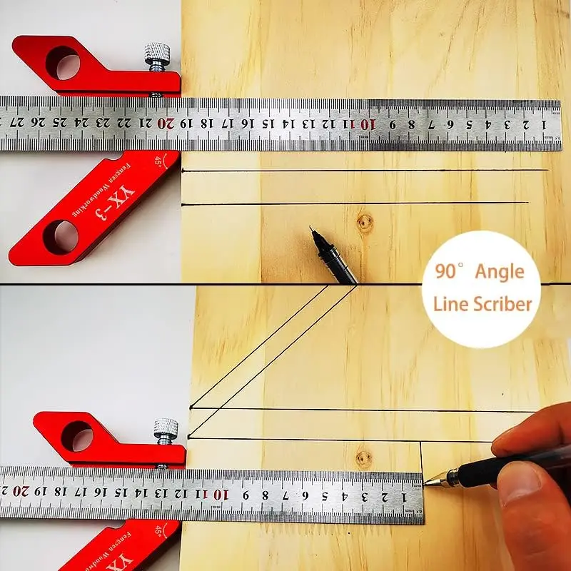 Premium Aluminum Alloy YX-3 Woodworking Scriber Set - Includes Square Ruler, Circle Center & 45/90 Degree Angle Guide