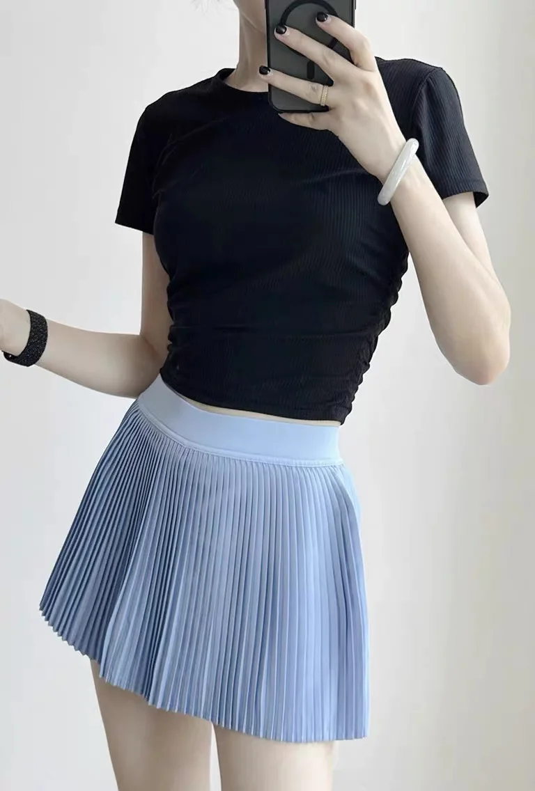 Lu Series Summer Slimming Sport Short Skirt High Waist Yoga Women's Accordion Pleated Tennis Skirt Pants High Waist Pleated S...