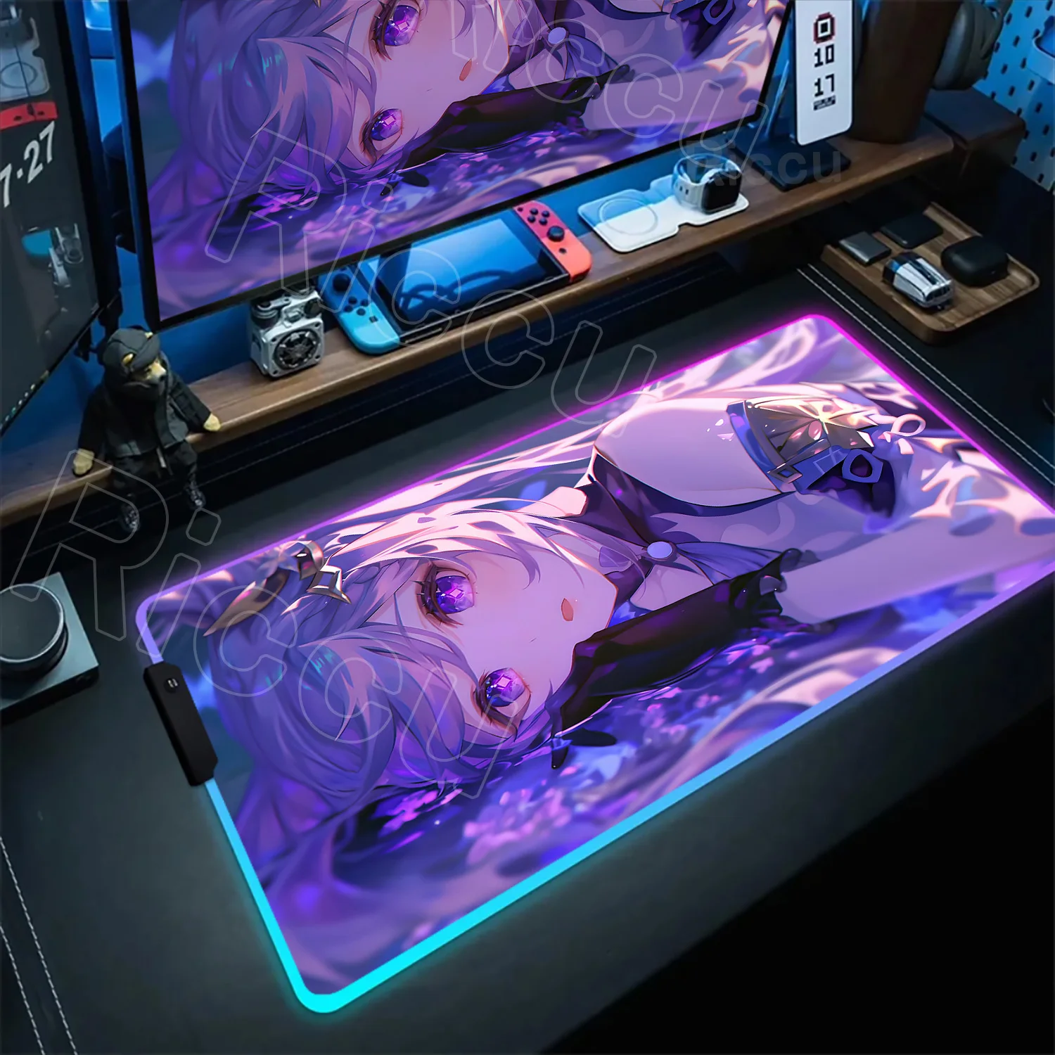 RGB Mousepad Game Genshin Impact Pretty Keqing Mouse Pad Anime Girls Desk Mat with Pad Gaming Accessories Prime XXL Keyboard Pad