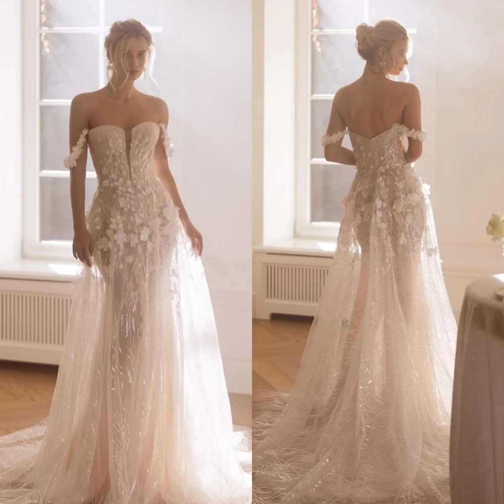 Jiayigong Sparkle Exquisite Mesprit Intricate Off-the-shoulder Ball Gown Flower Floor lunghezza gonne abiti in Organza