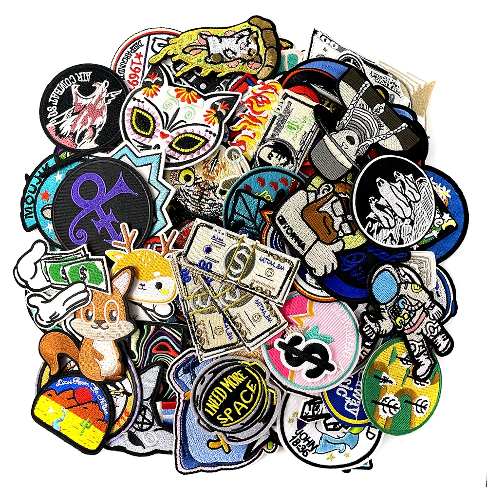 100Pcs/Lot Random Mixed Repair Patches Embroidered Applique Clothes Accessories Apparel Supplies Decoration Cloth Revamp Patch