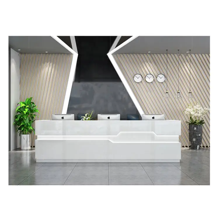 

us-Office Supplies White Computer Desk Staff Luxury Hotel Reception Counter Table Design！