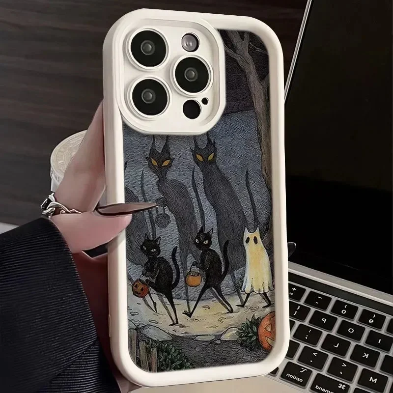 Coque Dark Cat Ghost Phone Case For iPhone 17 16 15 Pro Max 14 13 12 11 7 8 15 16 14 Plus 16E 17E X XS XR TPU Anti-fall Cover view 5