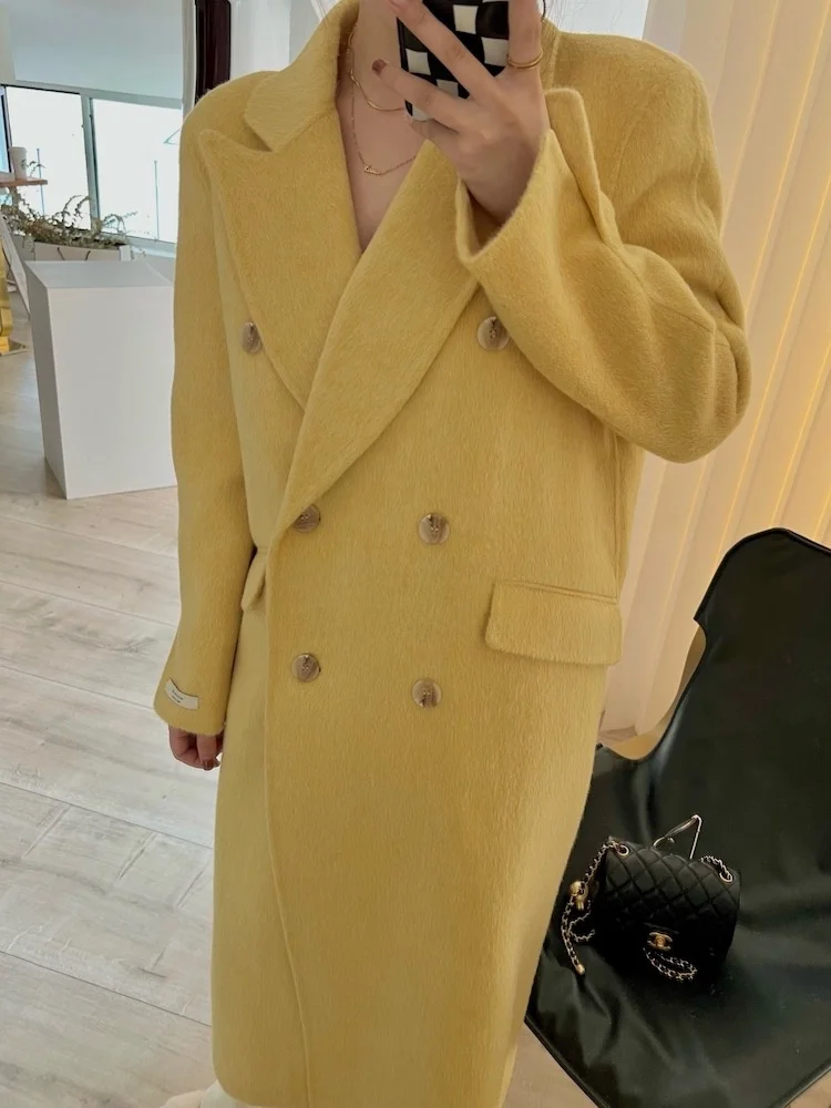 

Moizj Zheng ChunHua тяжелое женское зимнее двубортное пальто из шерсти альпаки, сшитое вручную двубортное пальто