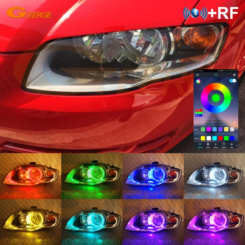 For Audi A3 8PA A4 S4 RS4 B7 RF Remote Bluetooth-Compatible APP Multi Color Ultra Bright RGB LED Angel Eyes Kit Halo Rings Light