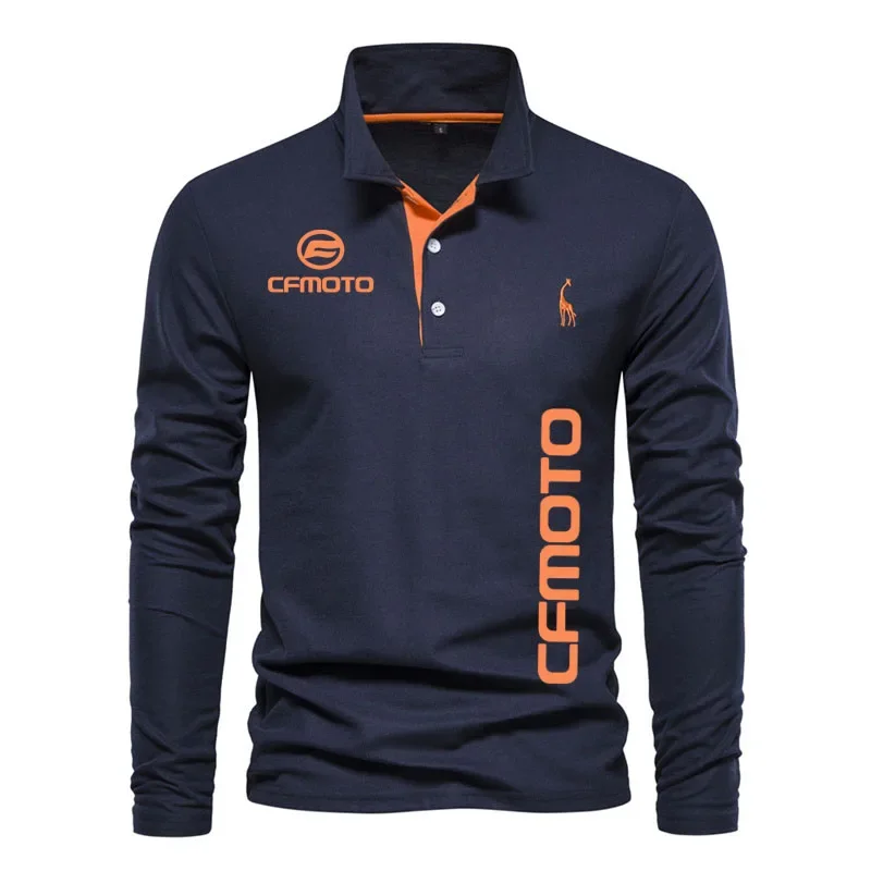 Spring Autumn long sleeve POLO shirt Pure cotton high quality Cfmoto printed thin trend men's shirt Long sleeve sports Polo top