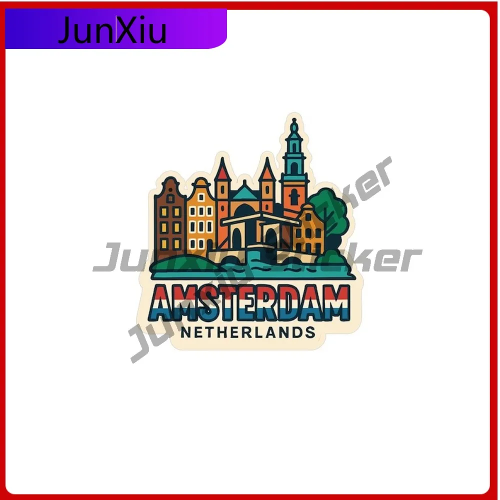 

Amsterdam Netherlands Travel Sticker Vinyl Die-cut Waterproof Decal City Skyline Landmark Design Decals Stickers For Car Windshi
