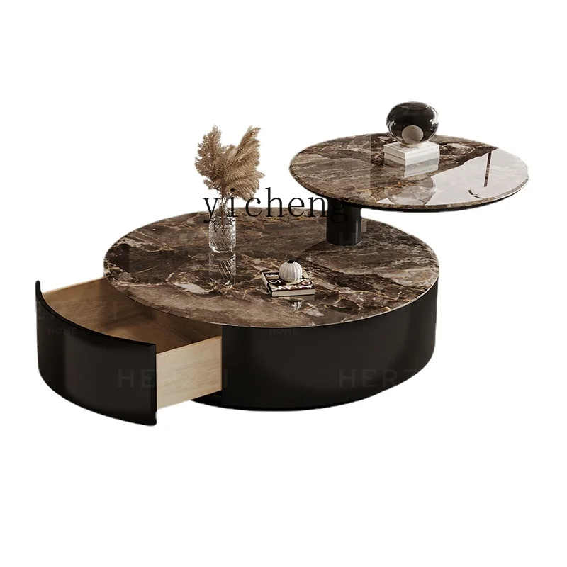 ZK Super Crystal Stone Retractable Tea Table High-End Rotating round Advanced Solid Wood